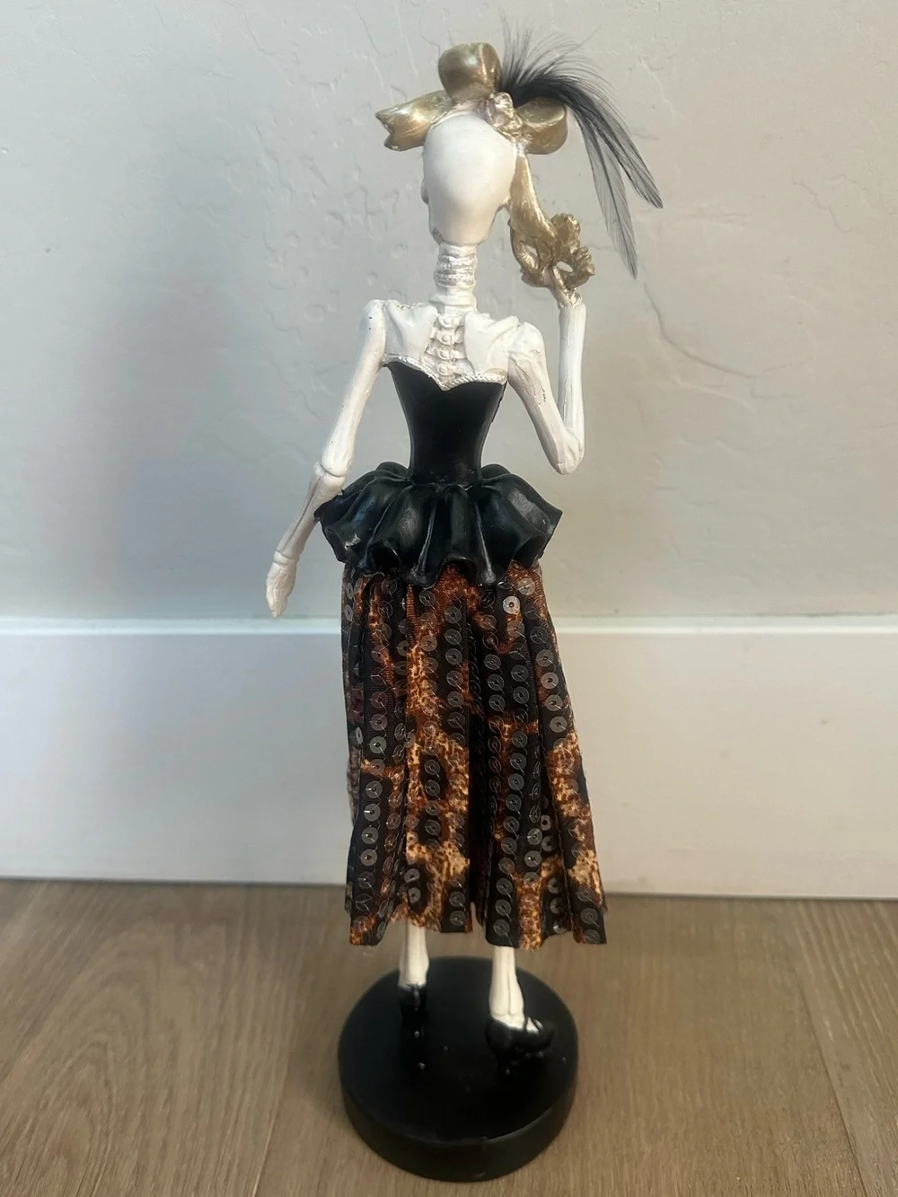 Bella Lux Halloween Skeleton Lady Leopard Sequin Dress Masquerade Figurine